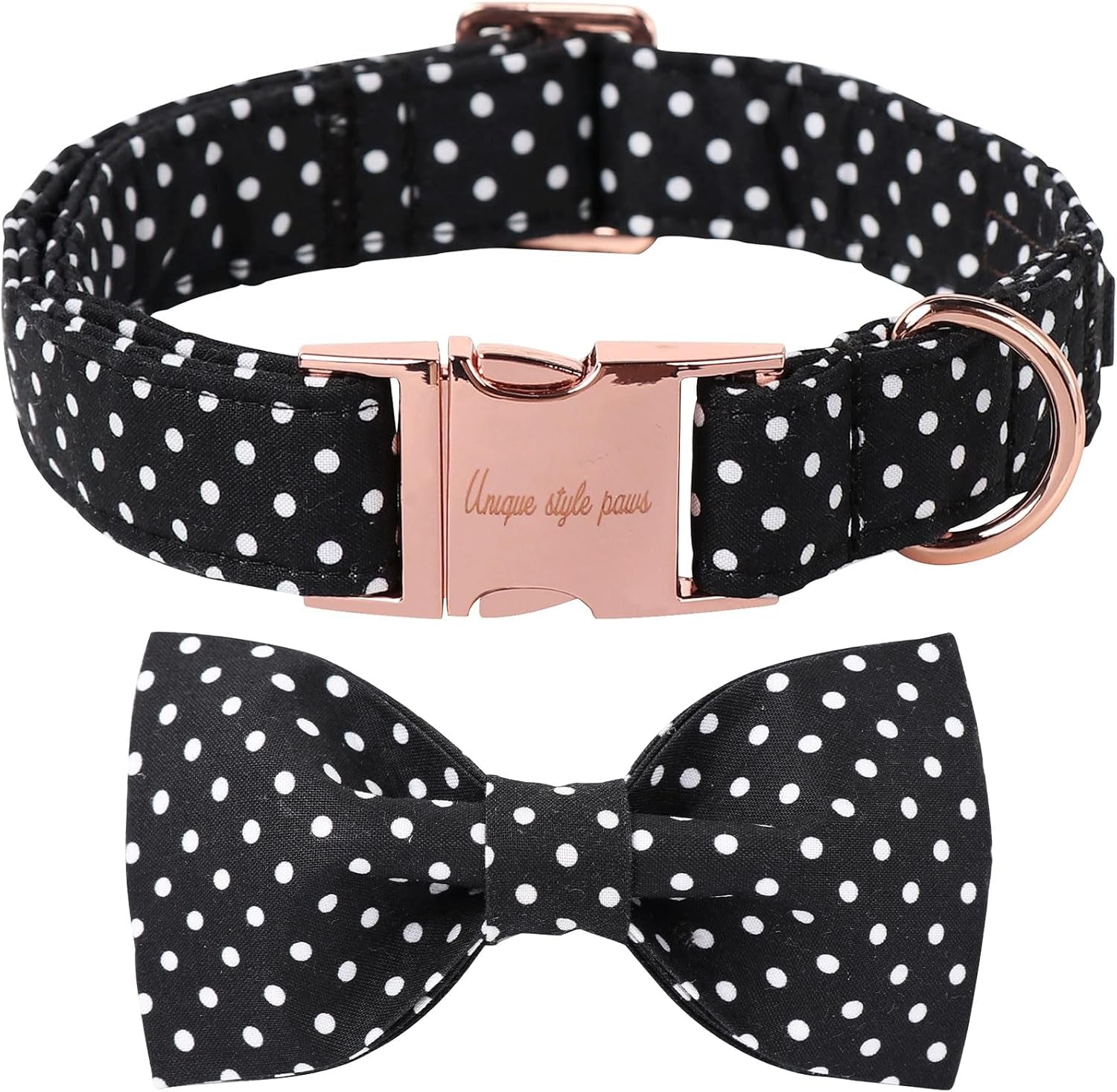 Cotton Dog Collar with Bow Puppy Collar with Black White round Dot for Small Medium Large Boys Girls Dogs